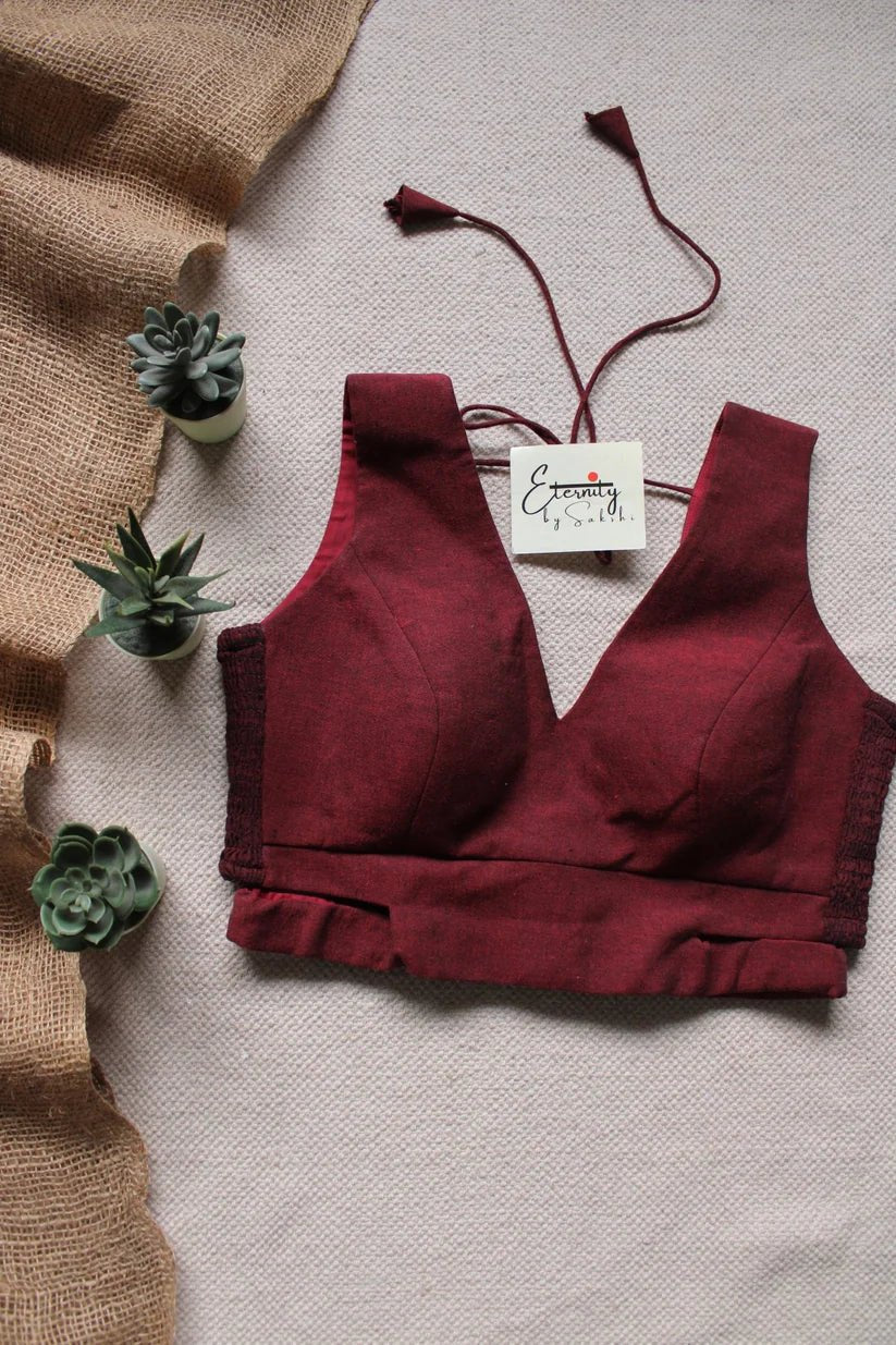 Padma Metallic Saree + Maroon Cutout Stretchable Blouse Combo - Eternity by Sakshi