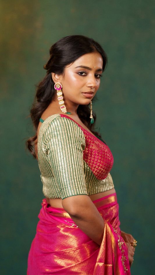 Green Chakori Patch Malhaar Blouse - Eternity by Sakshi