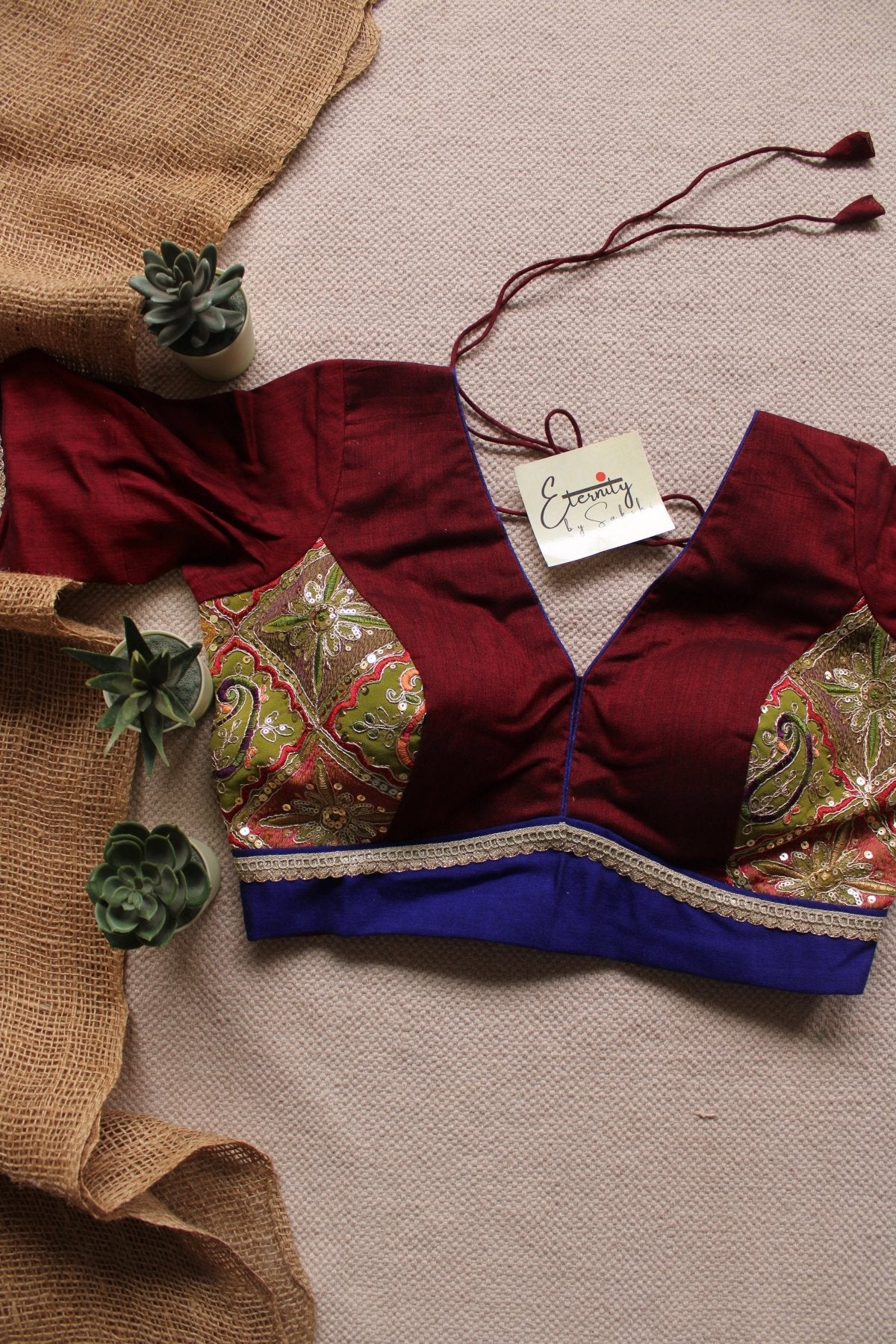 Maroon Green Navratri Patch Limited Edition Blouse - Eternity by Sakshi