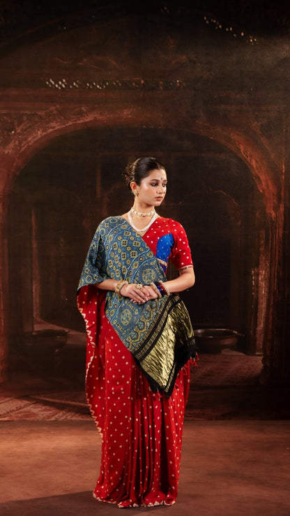Red Modal Bandhani Saree - Eternity by Sakshi
