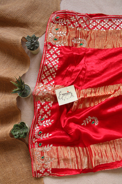 Red Modal Silk Saree with Gotta Work