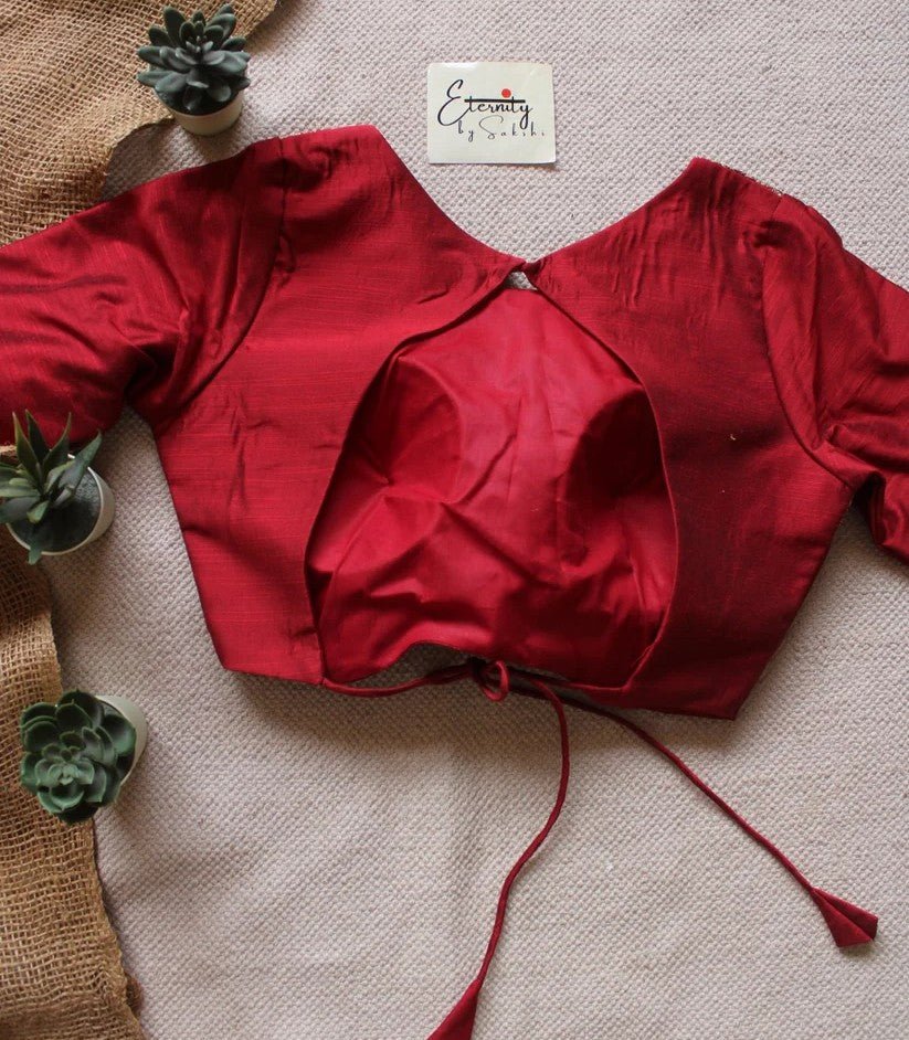 Mehendi Green Varnika Saree + Maroon Gulnaar Brocade Blouse Combo - Eternity by Sakshi