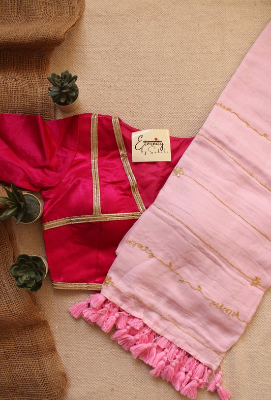 Baby Pink Noor Saree + Royal Pink Blouse Combo - Eternity by Sakshi