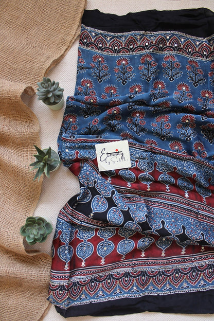 Vintage Ajrakh Silk Handwork Saree - Eternity by Sakshi