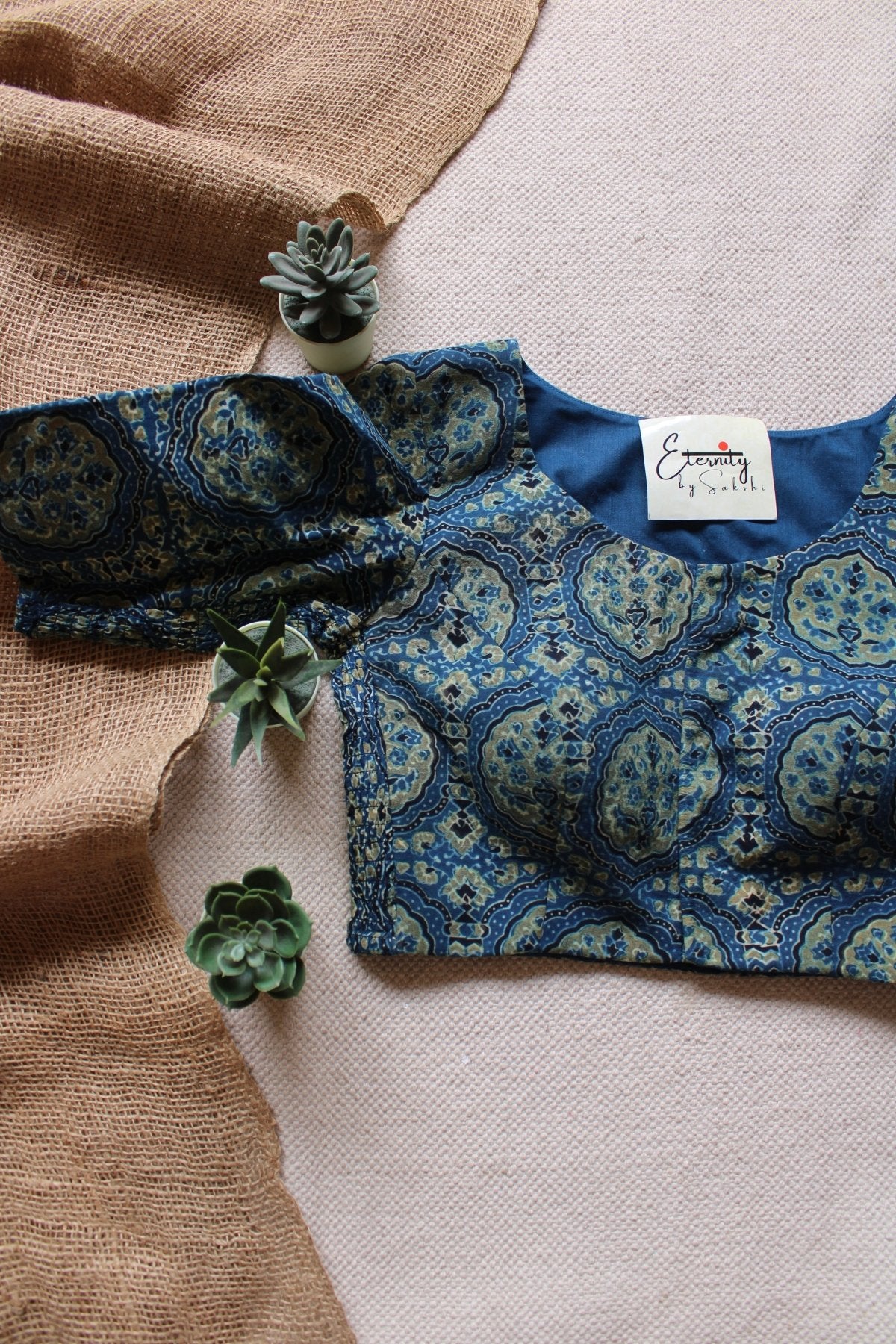 Blue Ajrakh Strechable Blouse - Eternity by Sakshi