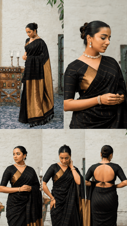 Black Galaxy Saree + Black Prasang Blouse Combo - Eternity by Sakshi