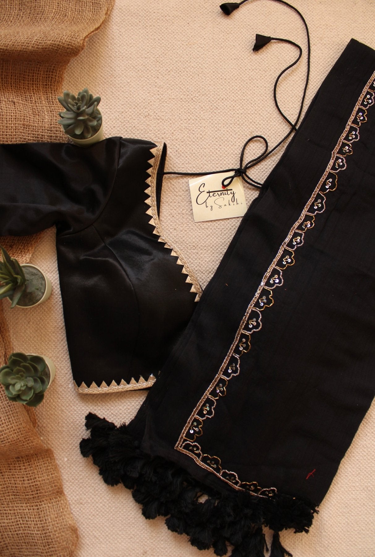 Black Noor Saree + Black Radhika Blouse Combo