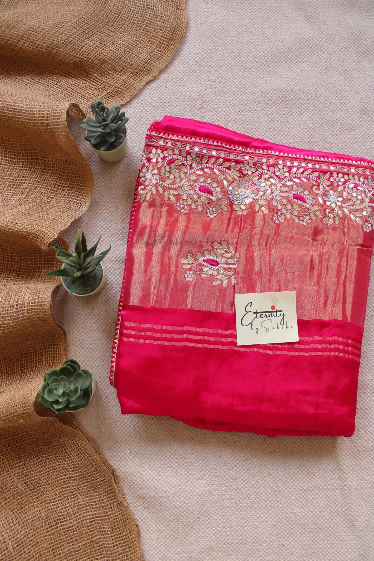 Pink Modal Silk Saree with Gotta Work