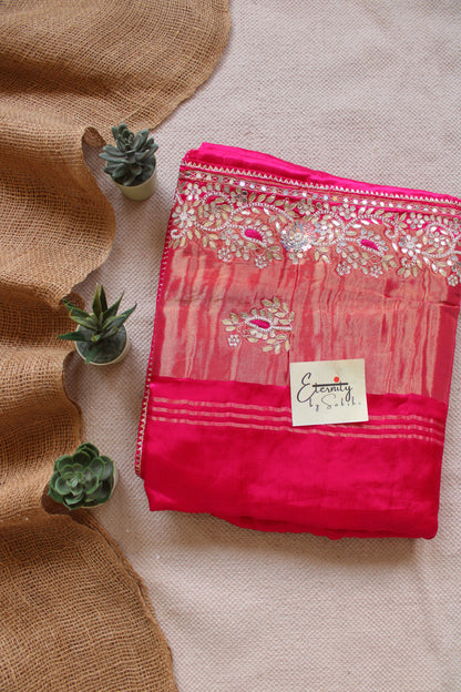Pink Modal Silk Saree with Gotta Work