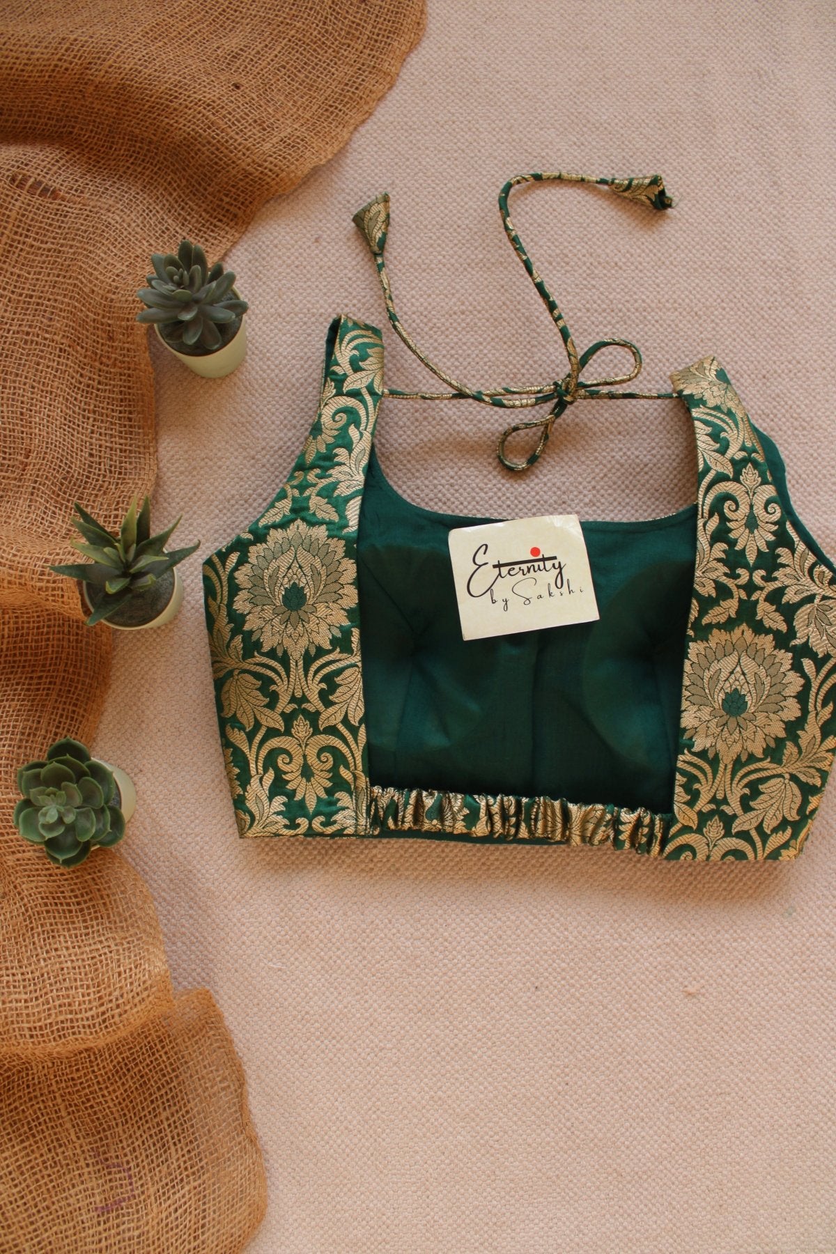 Green Brocade Elastic Noorie Blouse - Eternity by Sakshi