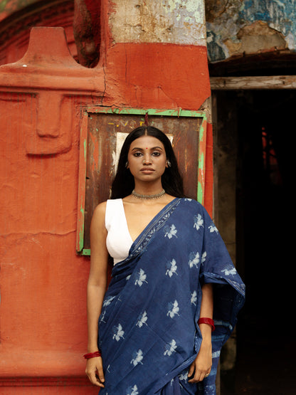 Indigo Horizon Handblockprinted Cotton Saree