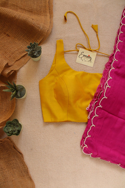 Magenta Pearl Saree + Yellow Noorie Blouse Combo - Eternity by Sakshi