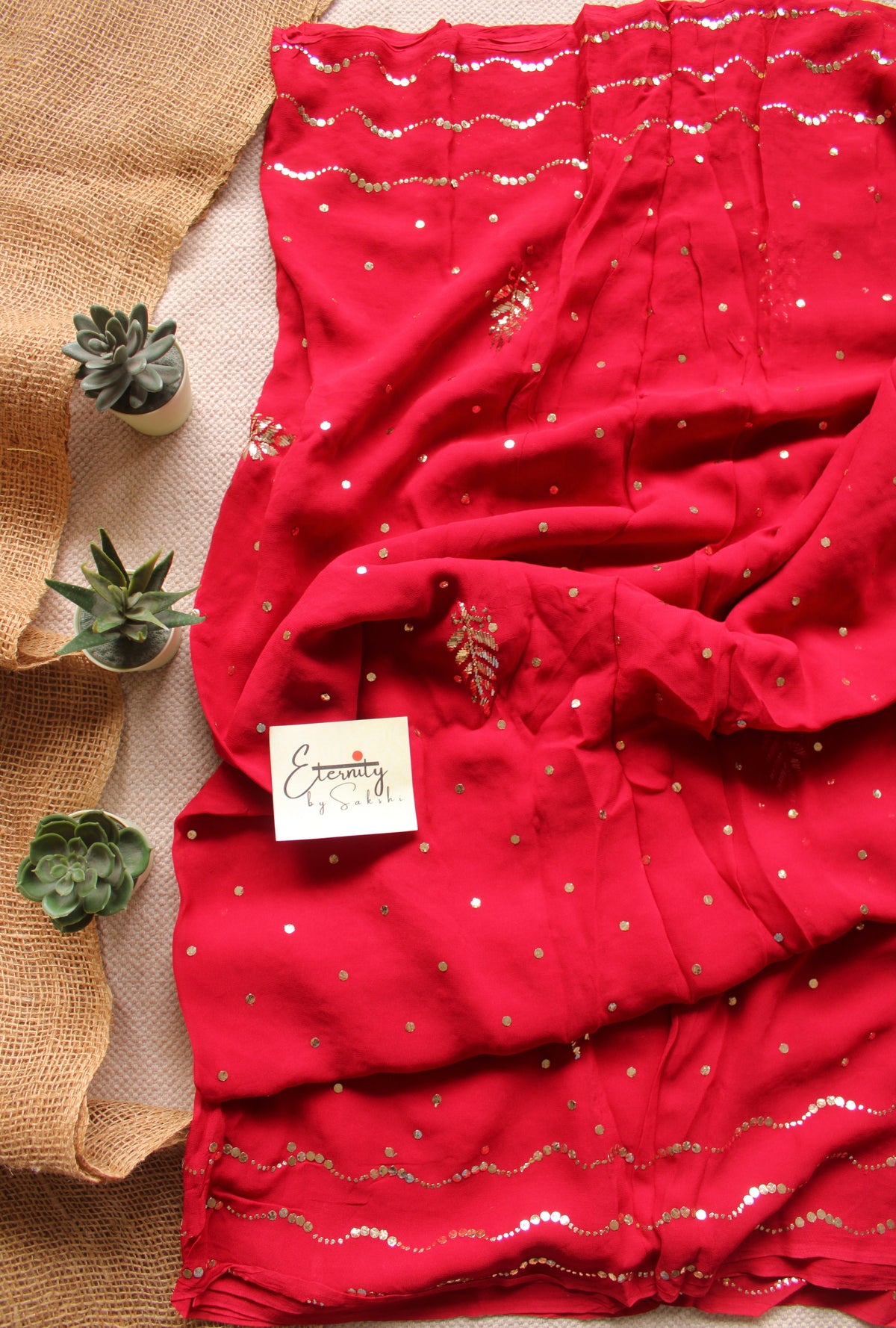 Red Kamdani Mukesh Handwork Saree