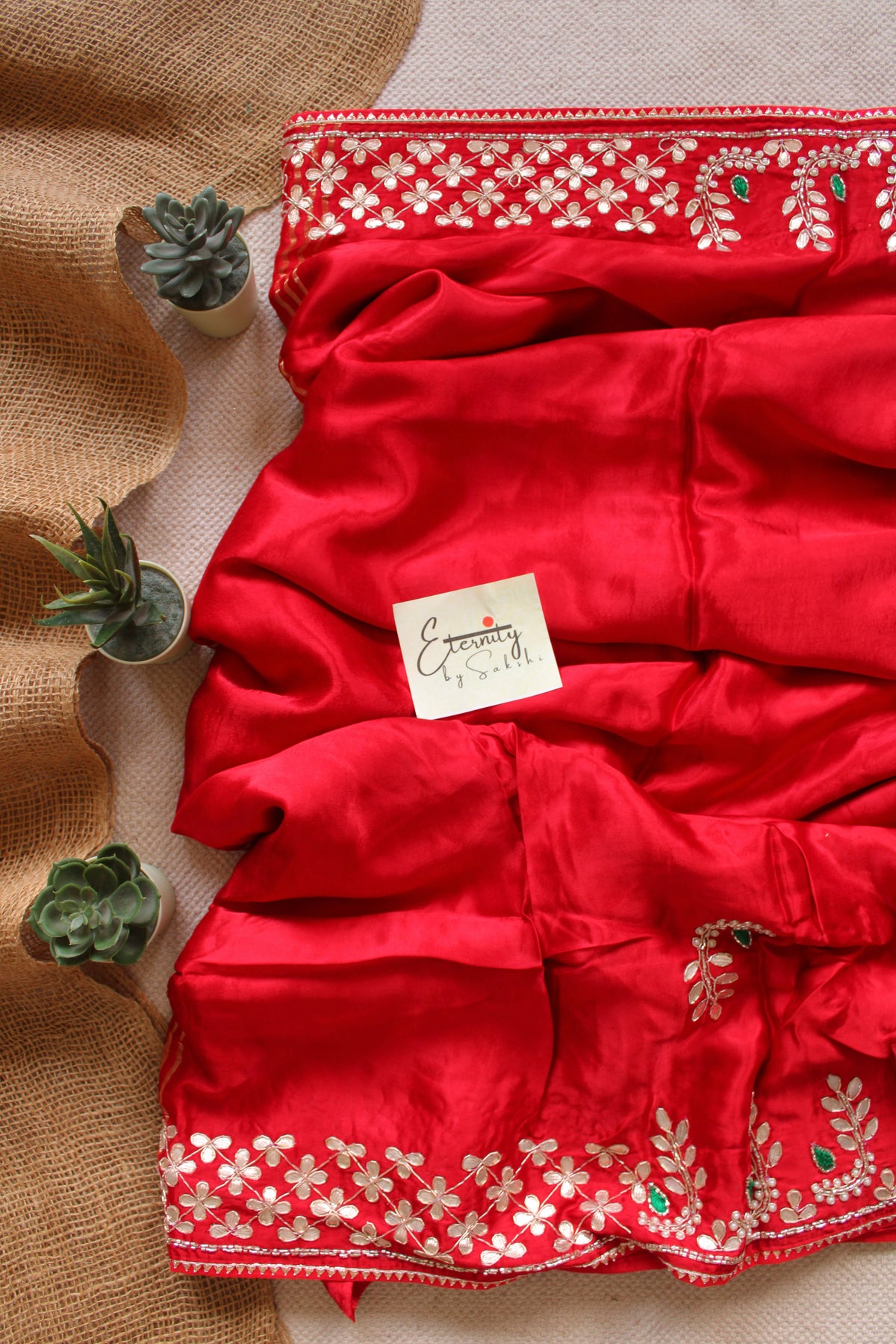 Red Modal Silk Saree with Gotta Work