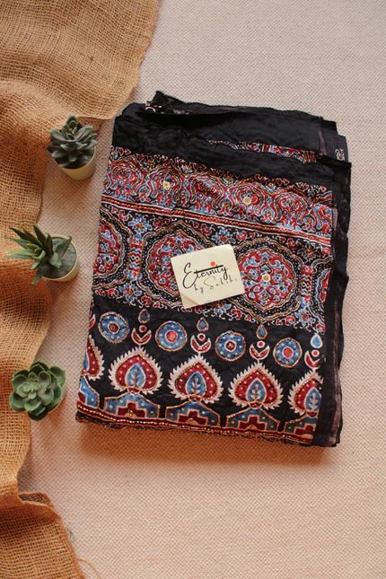 Noor - e - Ajrakh Modal Silk Saree with Artisan Handwork - Eternity by Sakshi