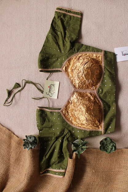 Sunehri Green Backless Patch Blouse