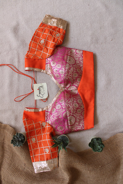 Orange Pink Patch Blouse