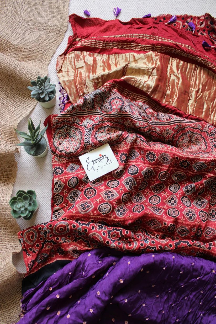 Purple Modal Bandhani Saree + Purple Bandhani Blouse Combo - Eternity by Sakshi