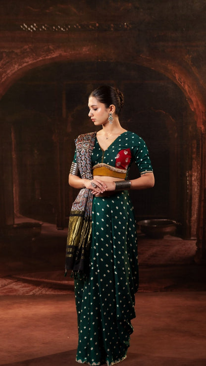 Green Modal Bandhani Saree - Eternity by Sakshi