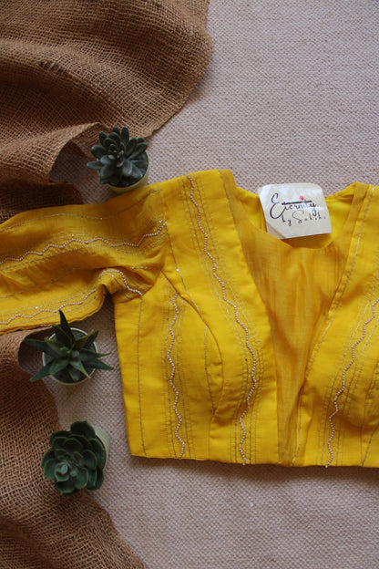 Yellow Spark Chanderi With Pearl Work Blouse - Eternity by Sakshi