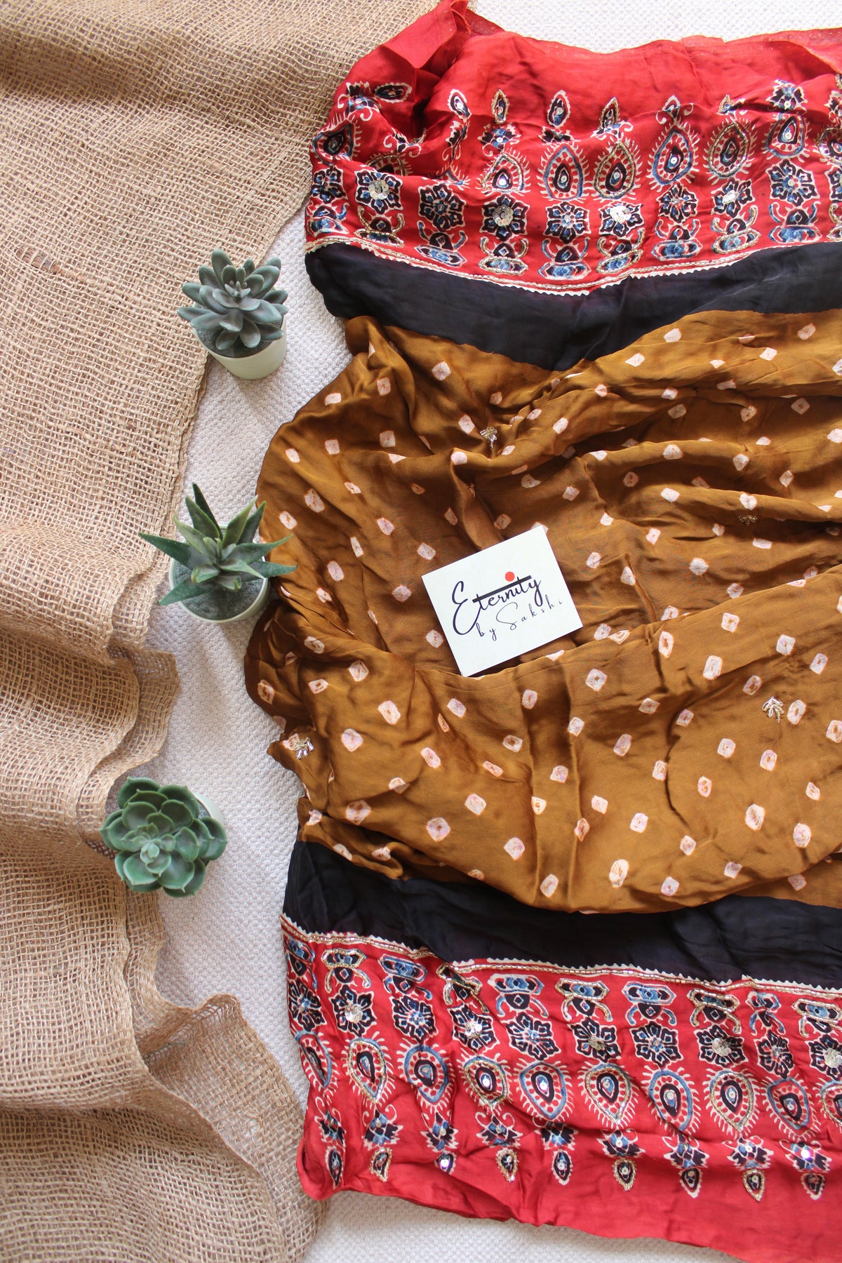 Pale Yellow Bandhani Ajrakh Silk Handwork Saree