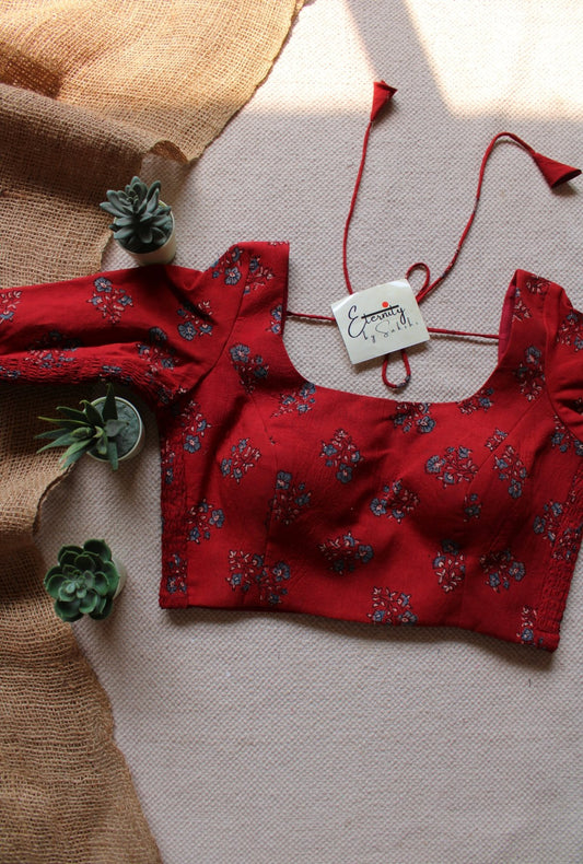 Brick Red Ajrakh Strechable Blouse - Eternity by Sakshi