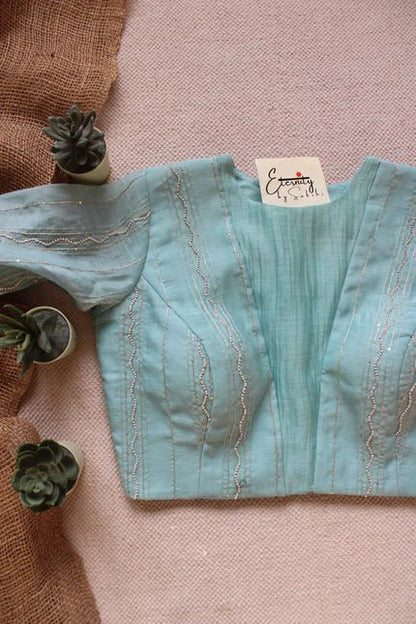 Pastel Wave Chanderi With Pearl Work Blouse - Eternity by Sakshi