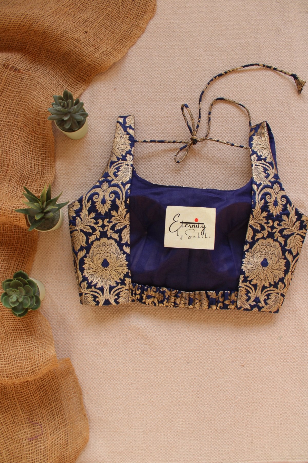 Blue Brocade Elastic Noorie Blouse - Eternity by Sakshi