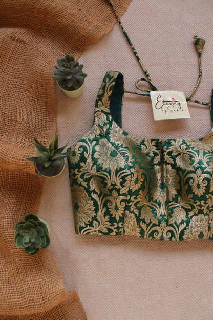 Green Brocade Elastic Noorie Blouse - Eternity by Sakshi