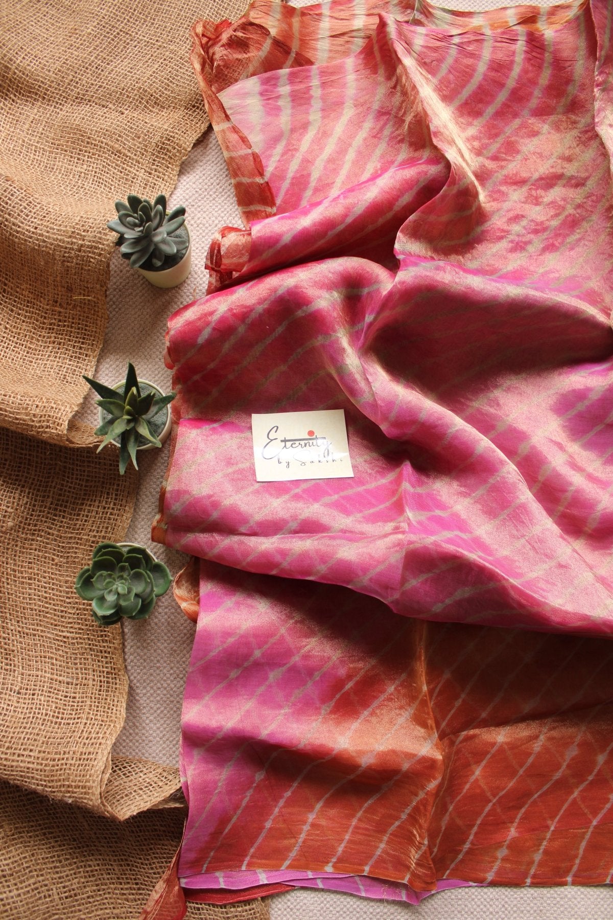 Pink Orange Ombre Tissue Leheriya Saree - Eternity by Sakshi