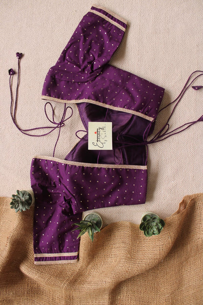 Sunehri Purple Backless Patch Blouse - Eternity by Sakshi