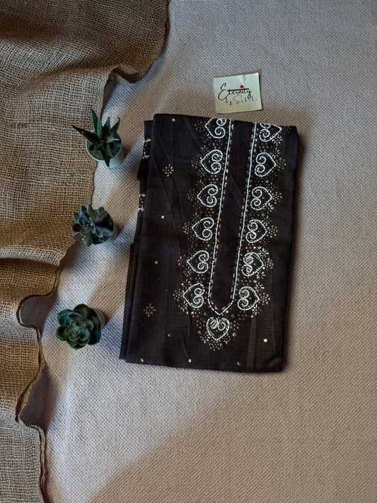 Brown Heart Linen Unstitched Mens Kurta Fabric - Eternity by Sakshi