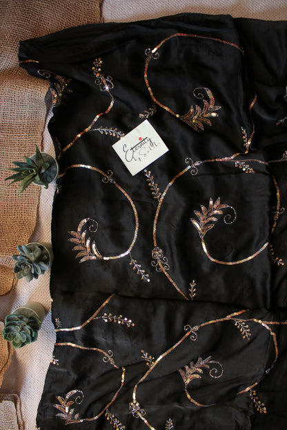Black Saundarya Modal Silk Handwork Saree