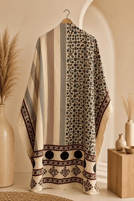 Kaftan Fabric Vanilla Stripes Polka - Eternity by Sakshi