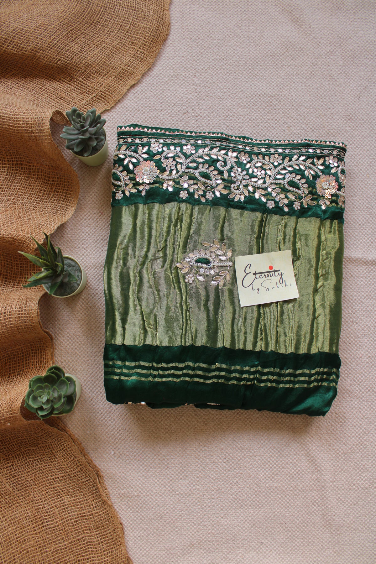 Green Modal Silk Saree with Gotta Work