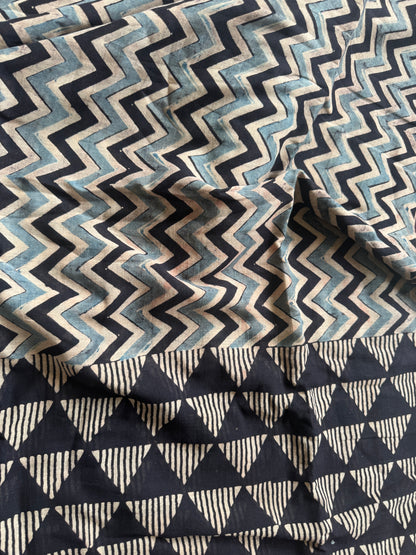 Black zigzag Rajneel Ajrakh Garage Saree