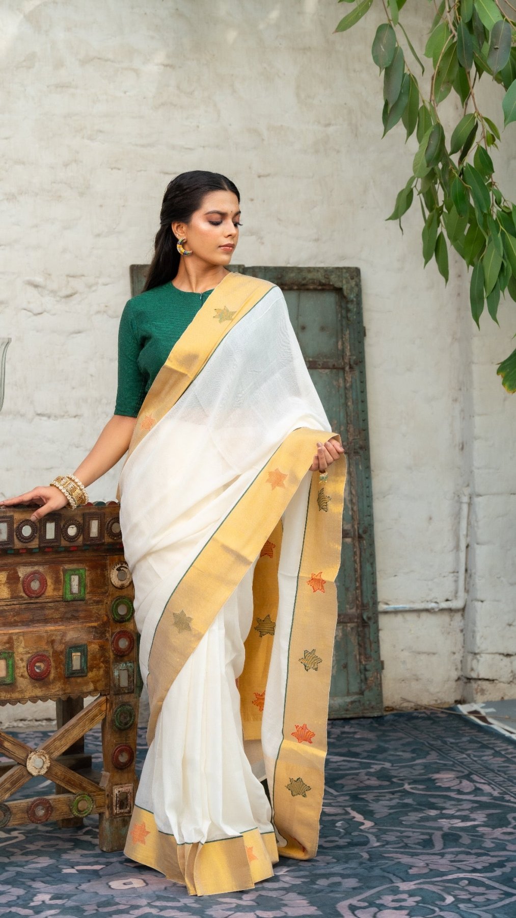 Golden Dusk Handloom Cotton Tissue Silk Saree for Onam | Metallic Weave - Eternity by Sakshi