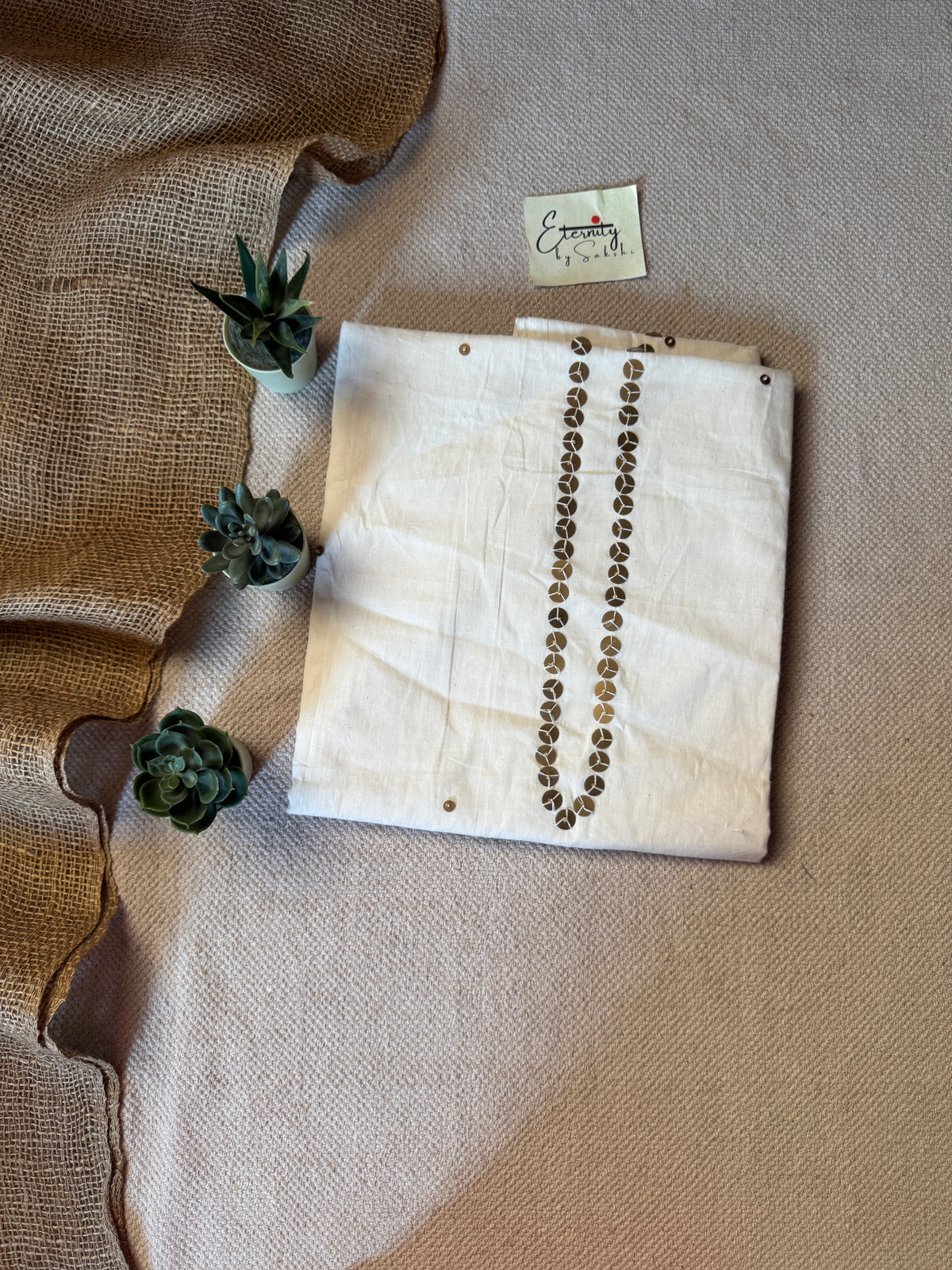 White Coin Tikki Work Unstitched Mens Kurta Fabric