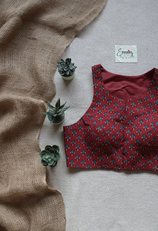 Gulmohar Brick Red Ajrakh Blouse - Eternity by Sakshi