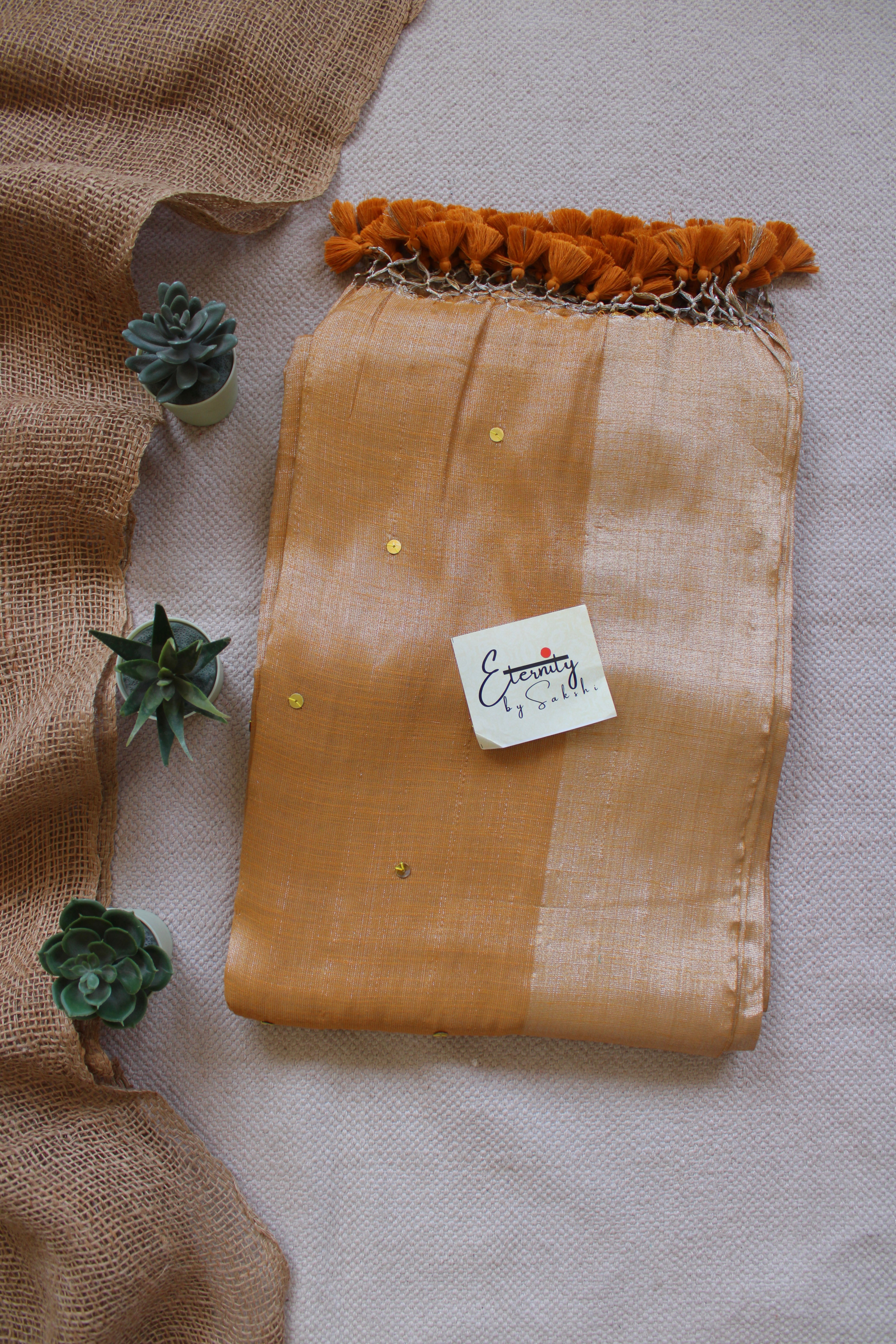 Yellow Metallic Tissue Saree