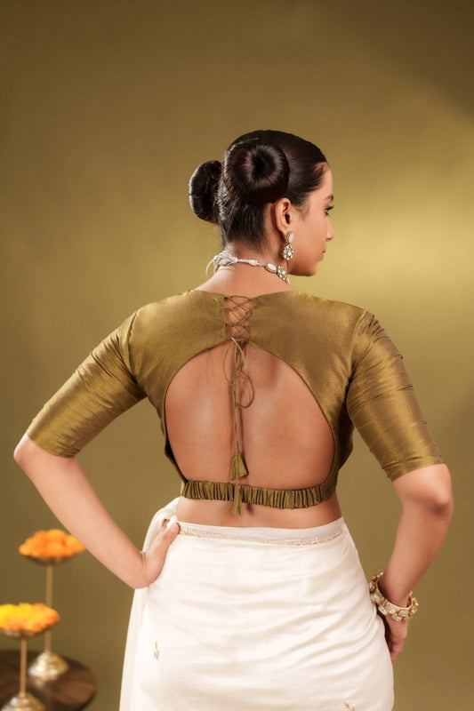 Mehendi Tissue Elastic Blouse - Eternity by Sakshi