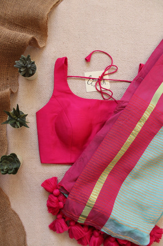 Blue Rang Saree + Fuscia Noorie Blouse Combo - Eternity by Sakshi