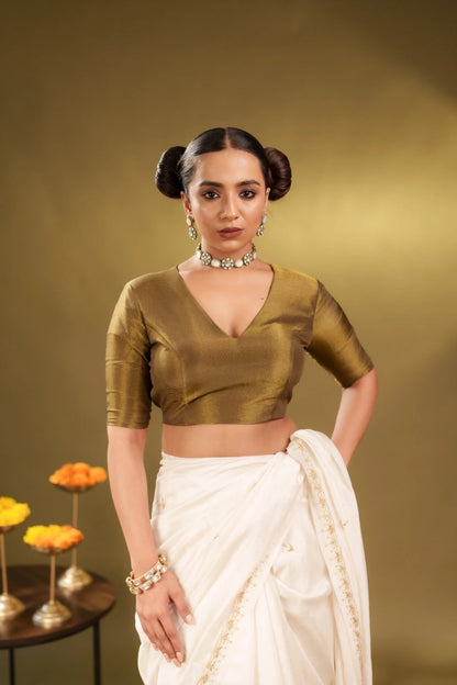Mehendi Tissue Elastic Blouse - Eternity by Sakshi