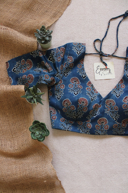 Indigo Ajrakh Silk Blouse - Eternity by Sakshi