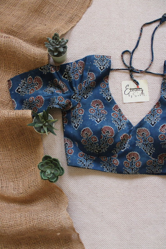 Indigo Ajrakh Silk Blouse - Eternity by Sakshi