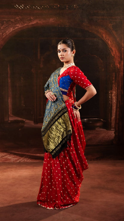 Red Modal Bandhani Saree - Eternity by Sakshi
