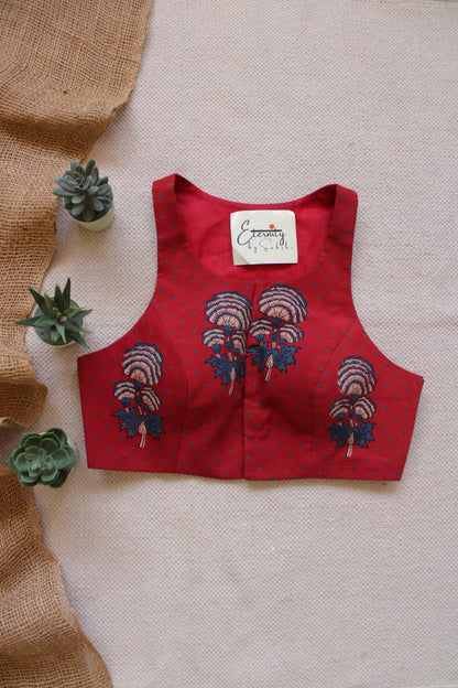 Gulmohar Maroon Ajrakh Blouse - Eternity by Sakshi