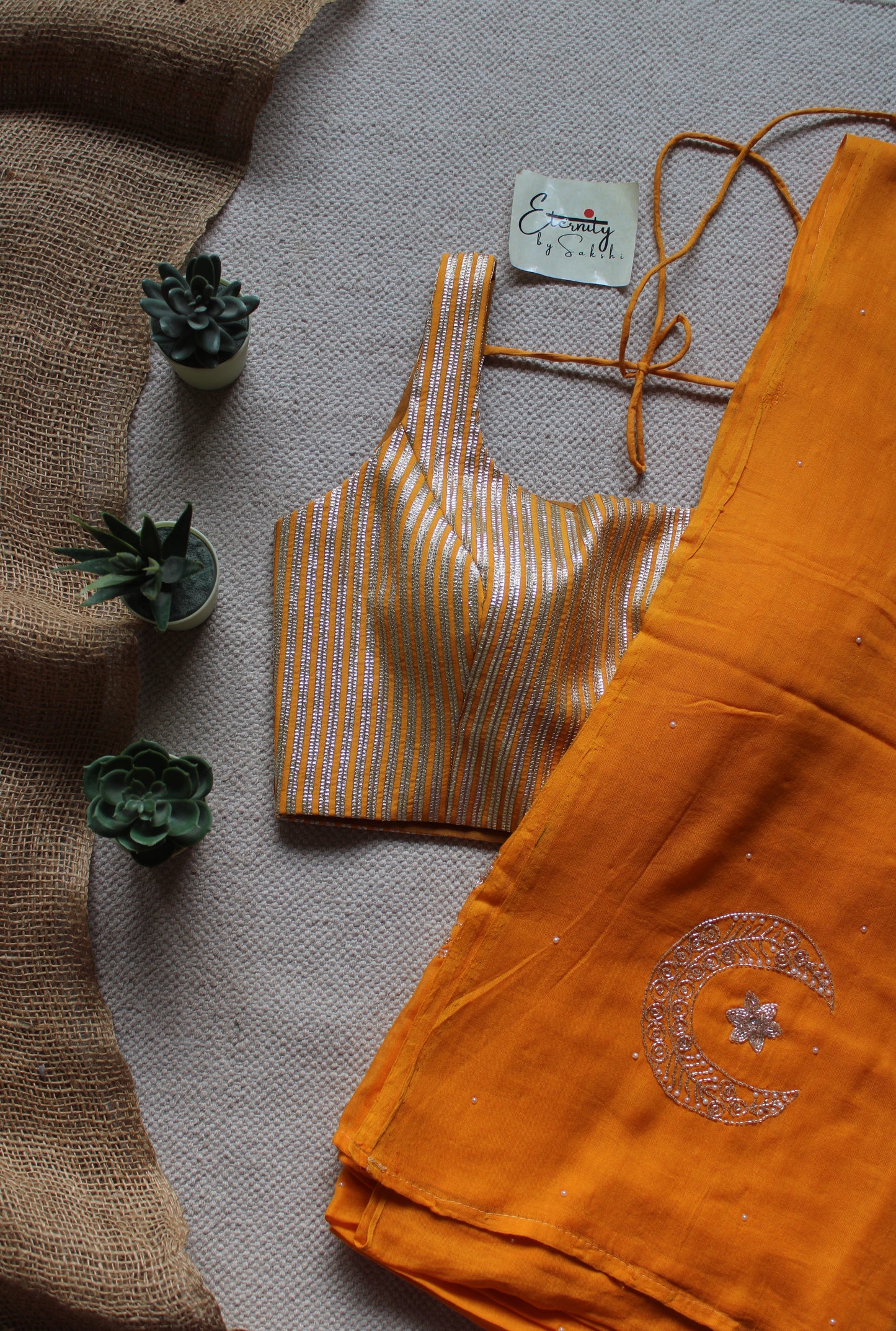 Mustard Yellow Chand Tara Handwork Saree + Mustard Yellow Chakori Noorie Blouse Combo