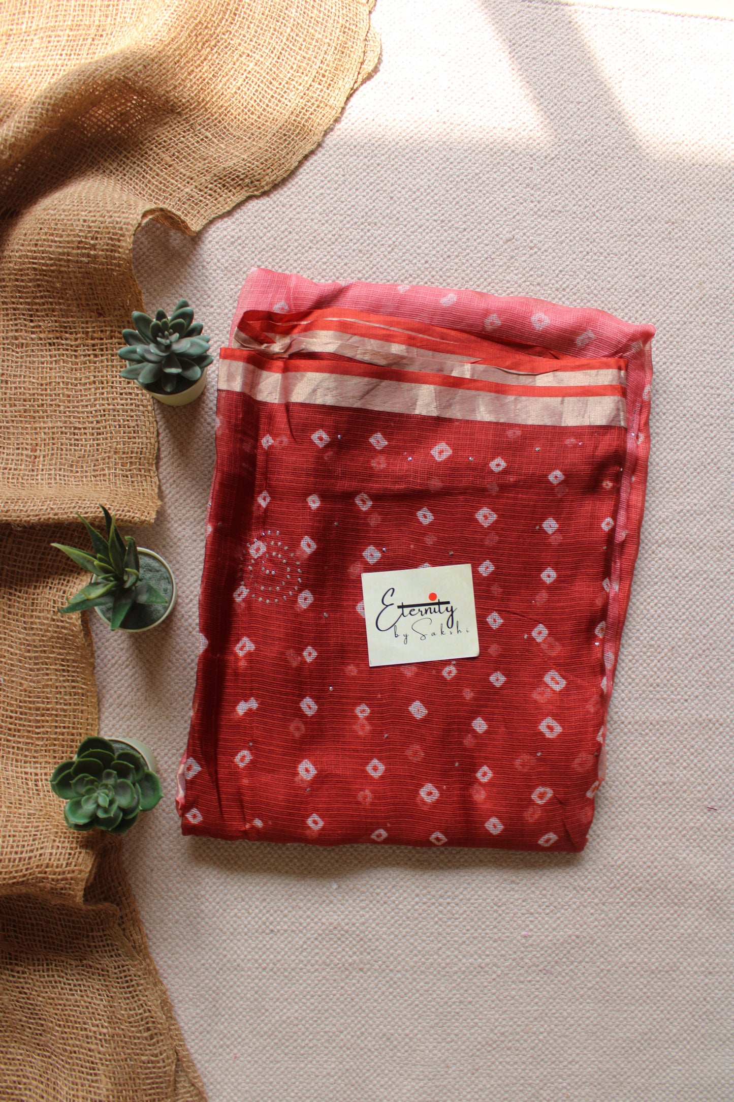 Brick Red Bandhani Kota Doriya Saree