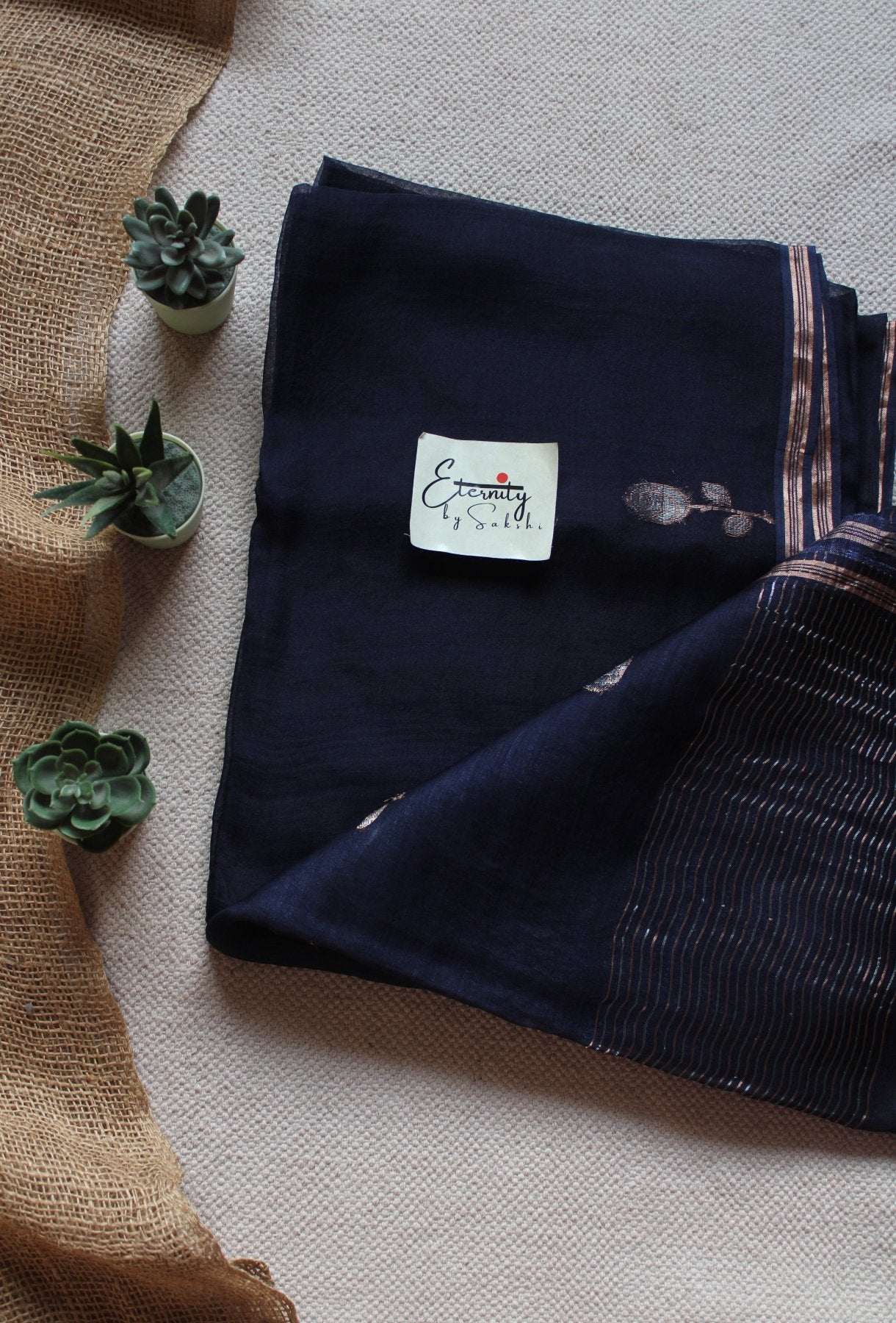 Navy Blue Floral Muslin Silk Saree